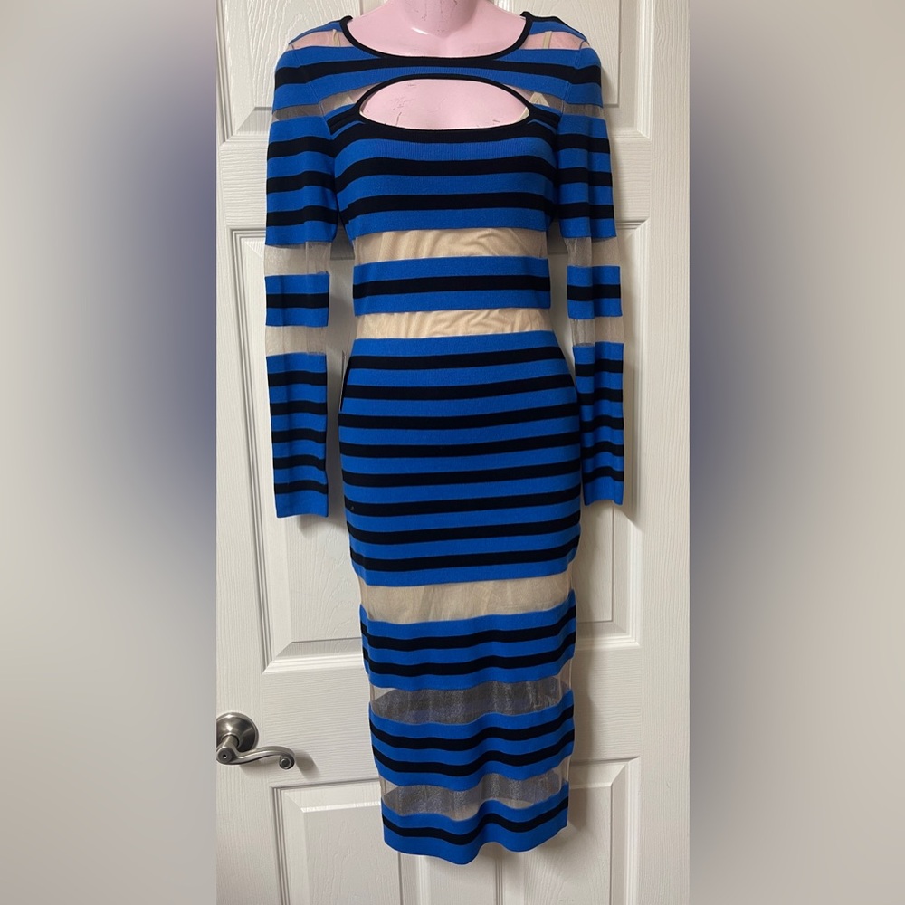 BEBE XS striped midi dress sweater mesh Dress